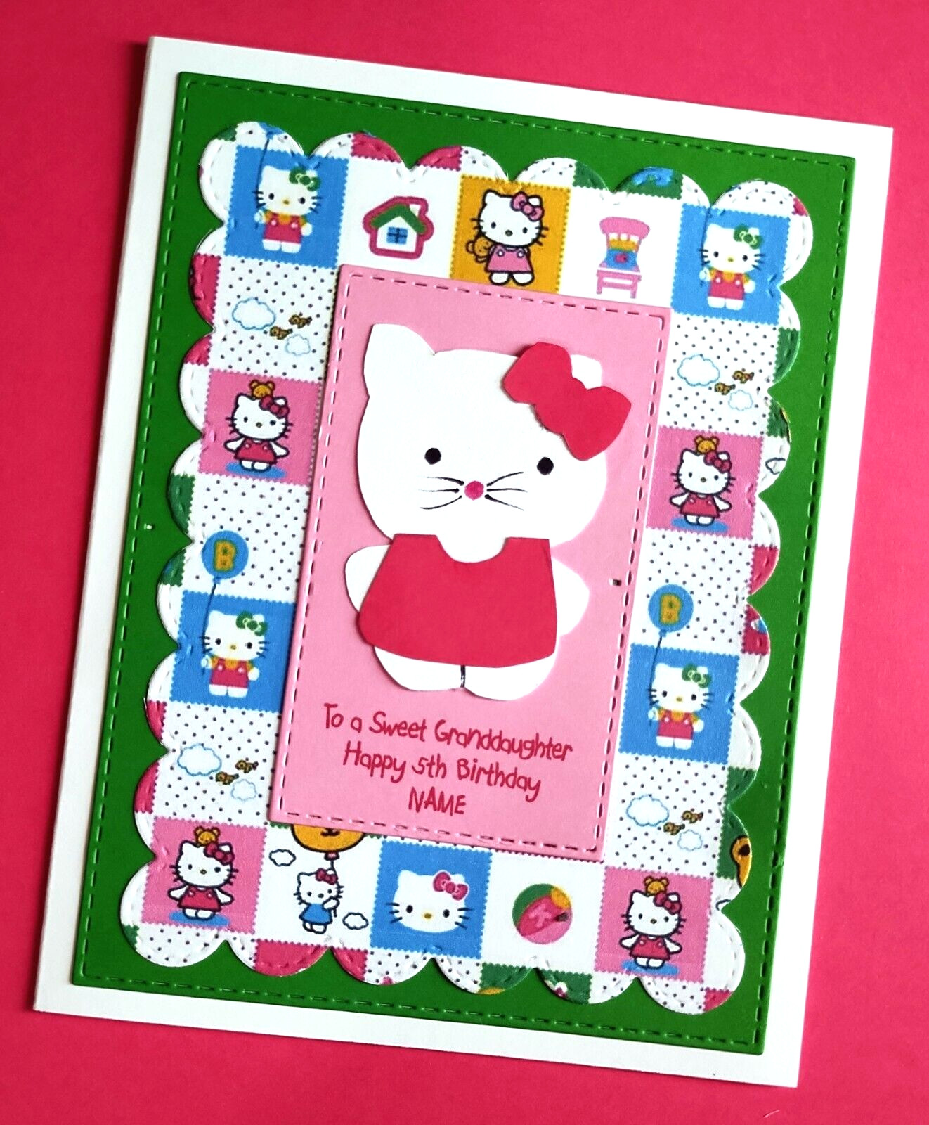 Hello Kitty Birthday Card Personalized Name & Age Handmade with Verse Inside