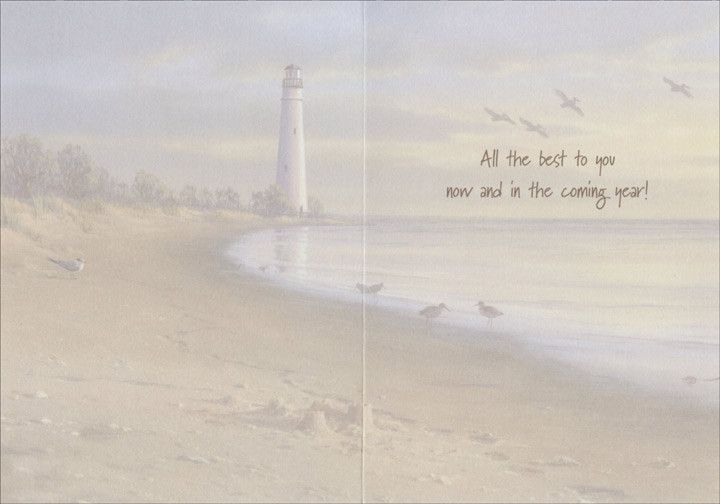 Tall Lighthouse on Beach LPG Greetings Christmas Card