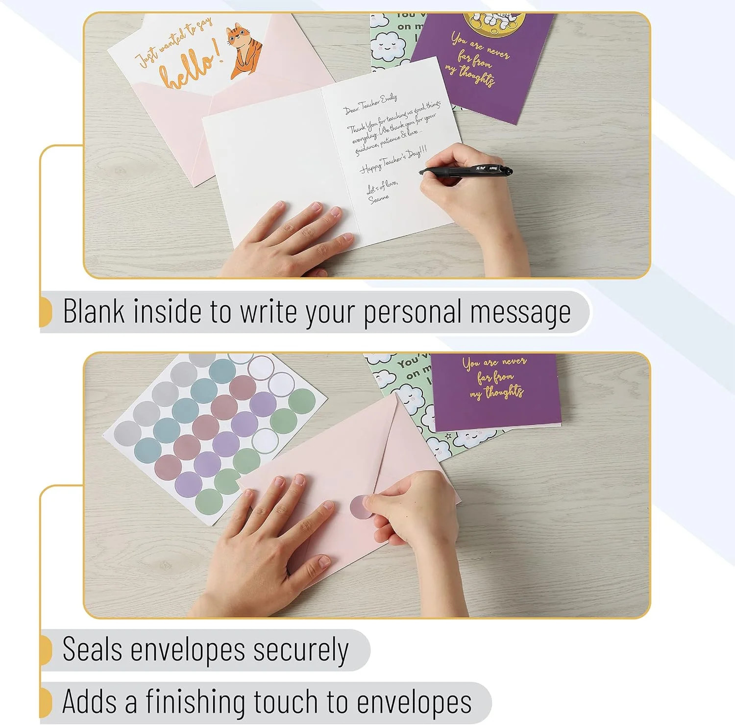 Mr. Pen- Thinking of You Cards with Envelopes, 20 Unique Design, Large 5″x7″, Th