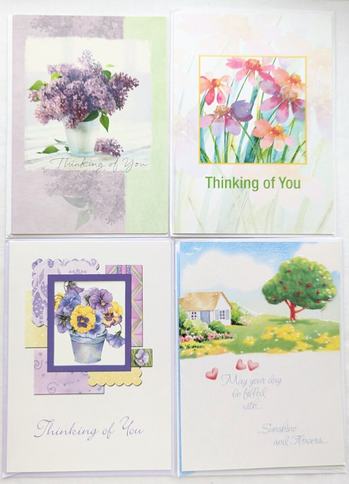 Thinking of You Floral Greeting Cards Envelopes Lot 4 Flowers Friendship Letter