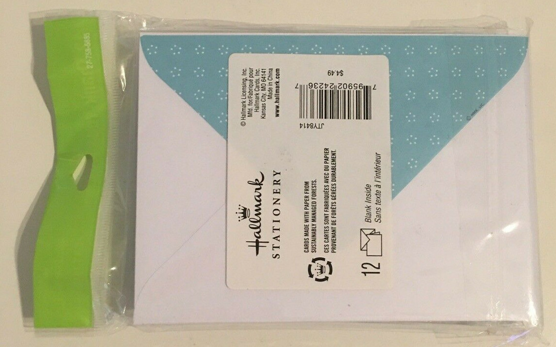 Hallmark Thank You Notes & Envelopes Pack Of 12 Teal White Blank Inside NEW
