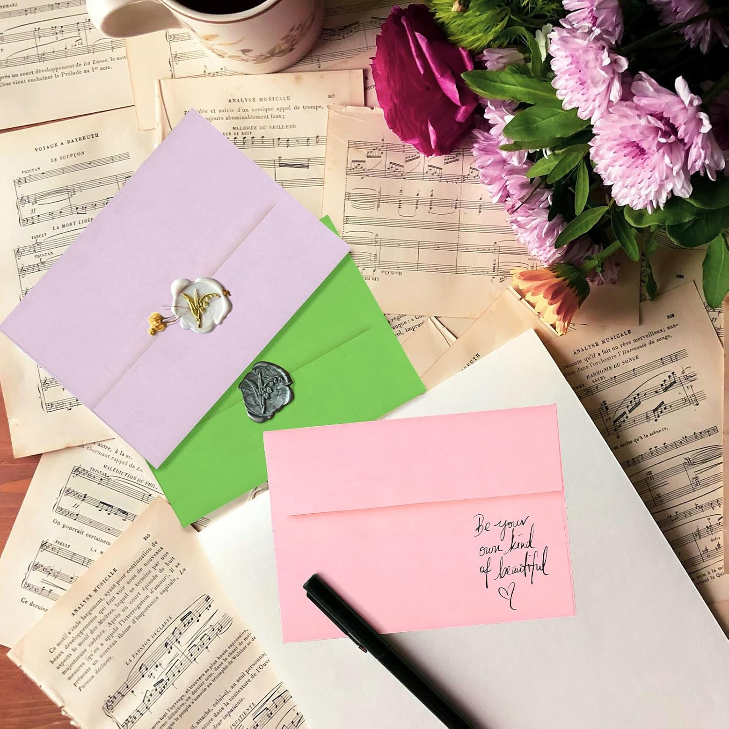 Colored Envelopes Self Seal A7 50 Pack, 10 Colors, 5.25 x 7.25 Printable Invita