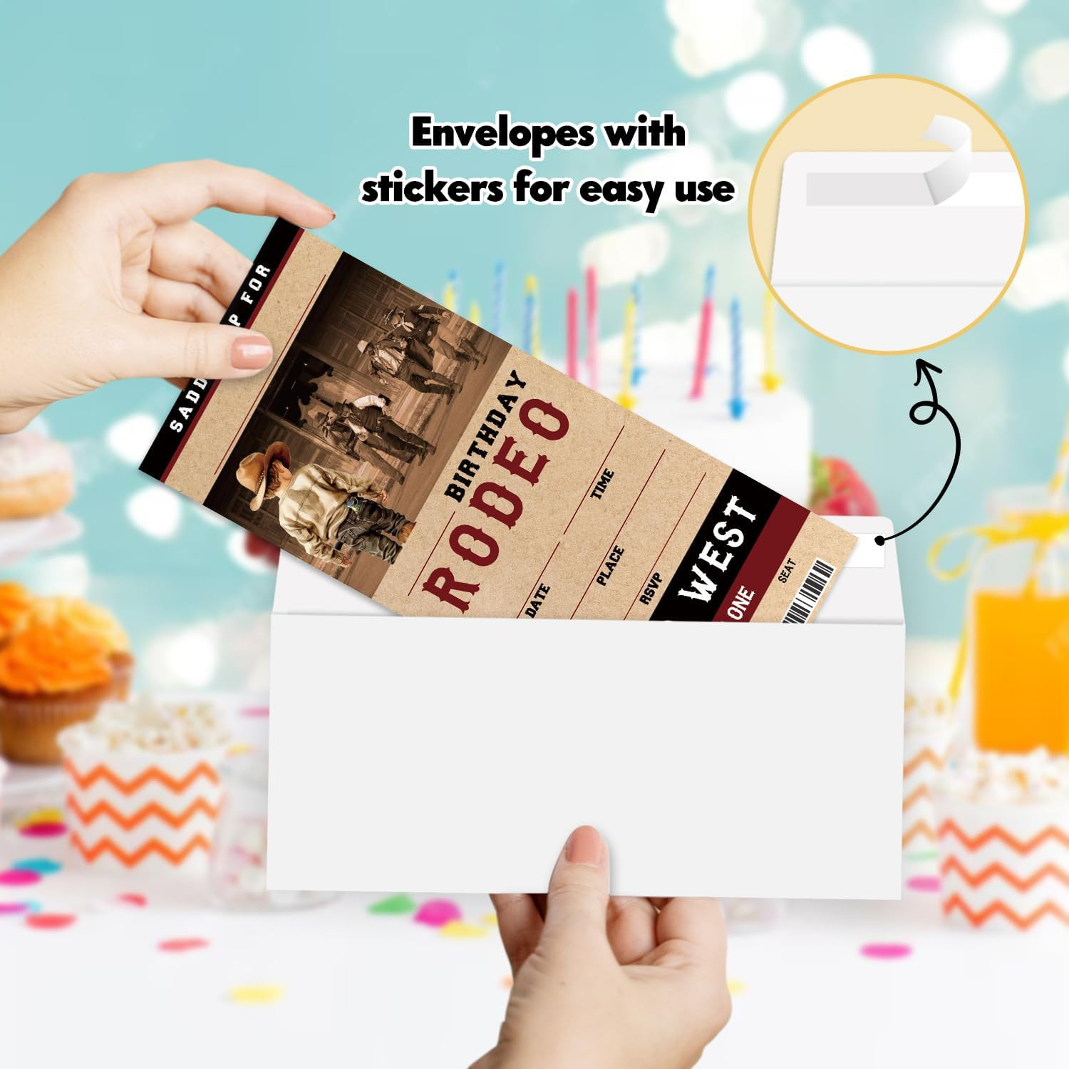 Cowboy Birthday Party Invitations, Western Rodeo VIP Ticket Birthday Invites, 20