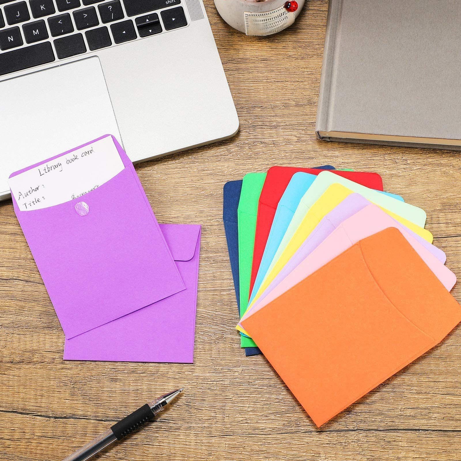 Colorful Library Card Pockets, 100 Envelopes, 12 Sticker Sheets