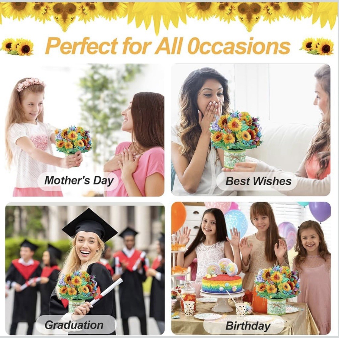Pop Up Card 3D Sunflower Paper Flowers Bouquet Greeting Card Valentines Day.