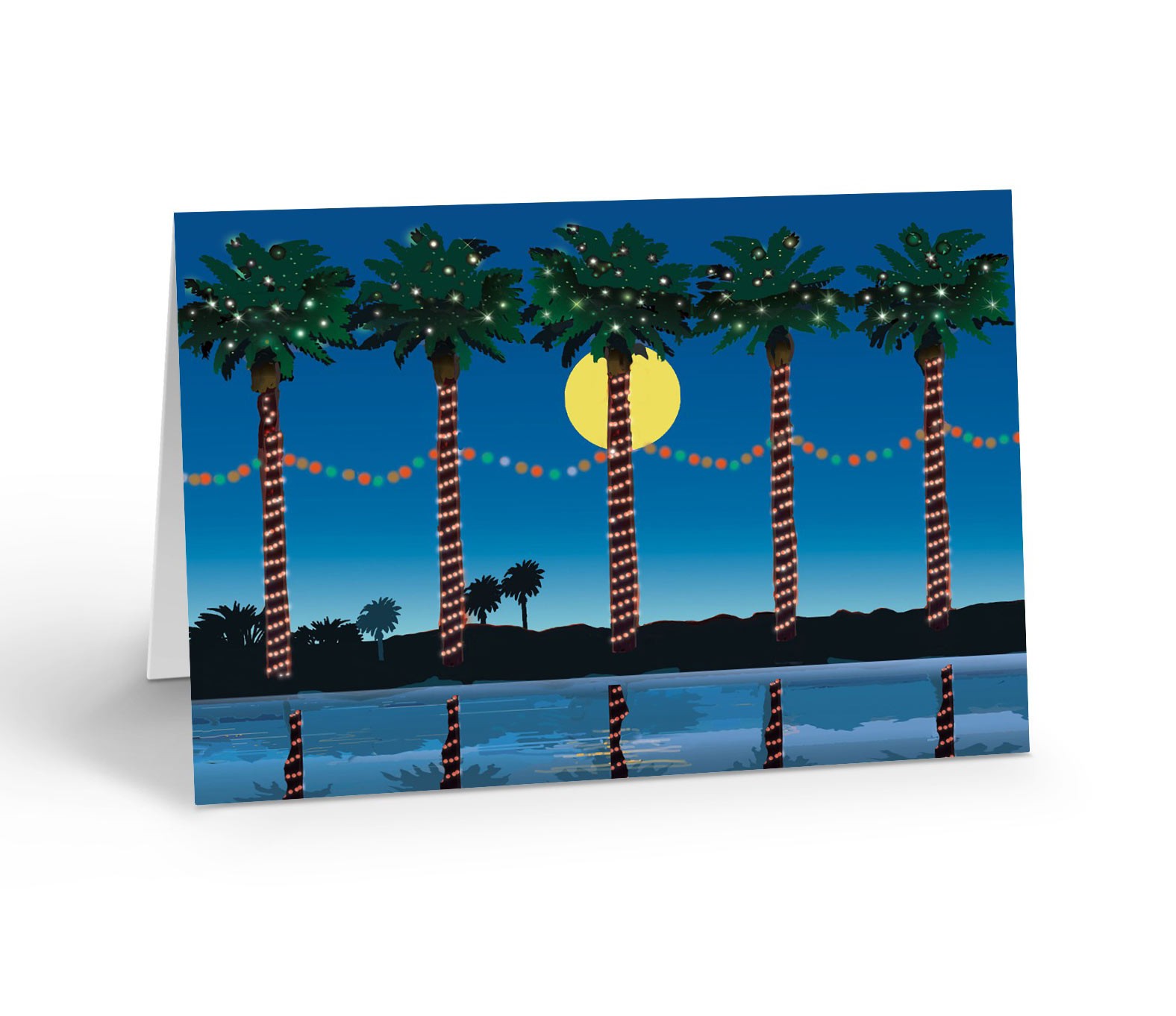 Beach Christmas Cards, Bayside Moonlit Palm Trees Tropical 18 Cards w/Envelopes