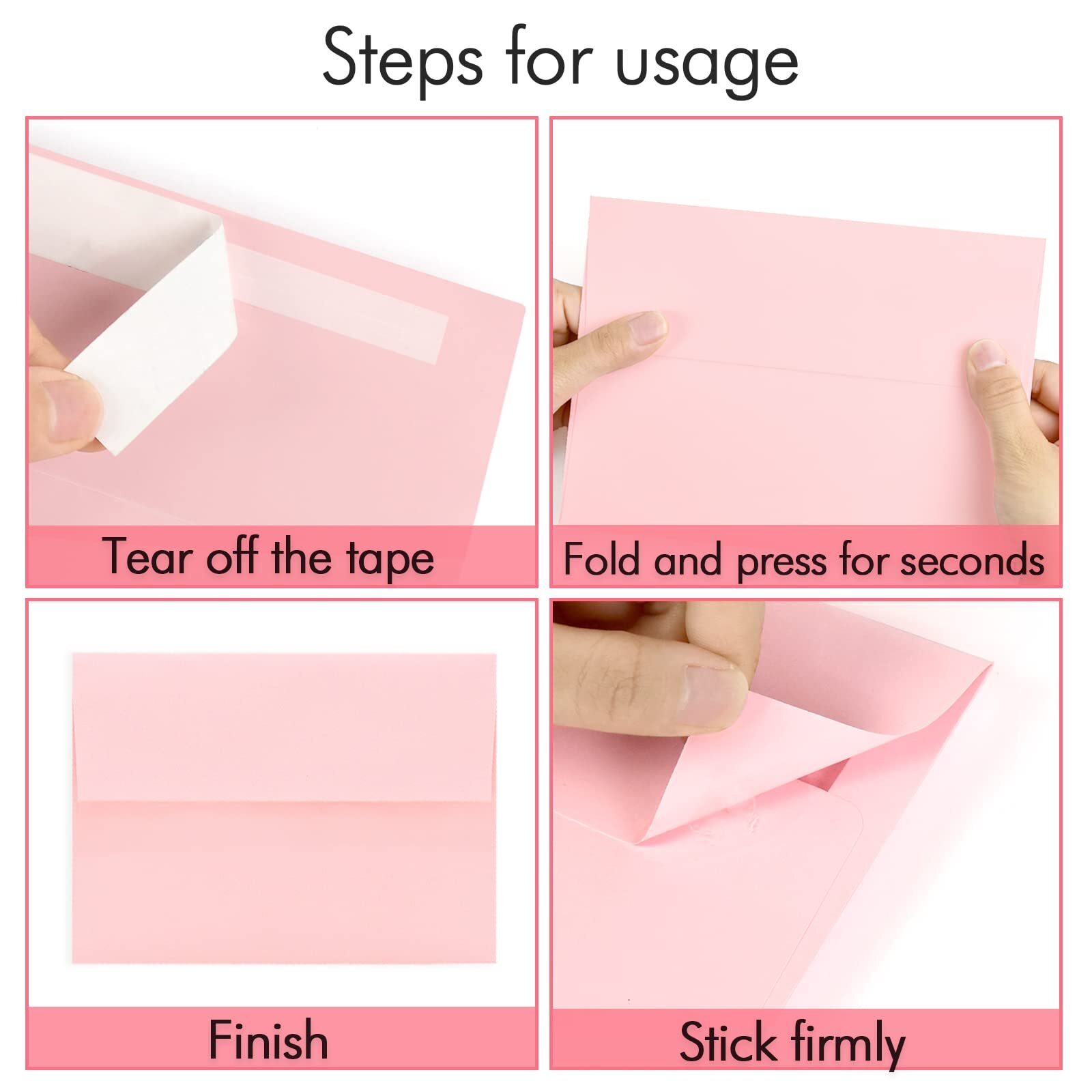 100 Pack A7 Rose Pink Pastel Envelopes 5.25×7.25 in Self Seal Square Flap