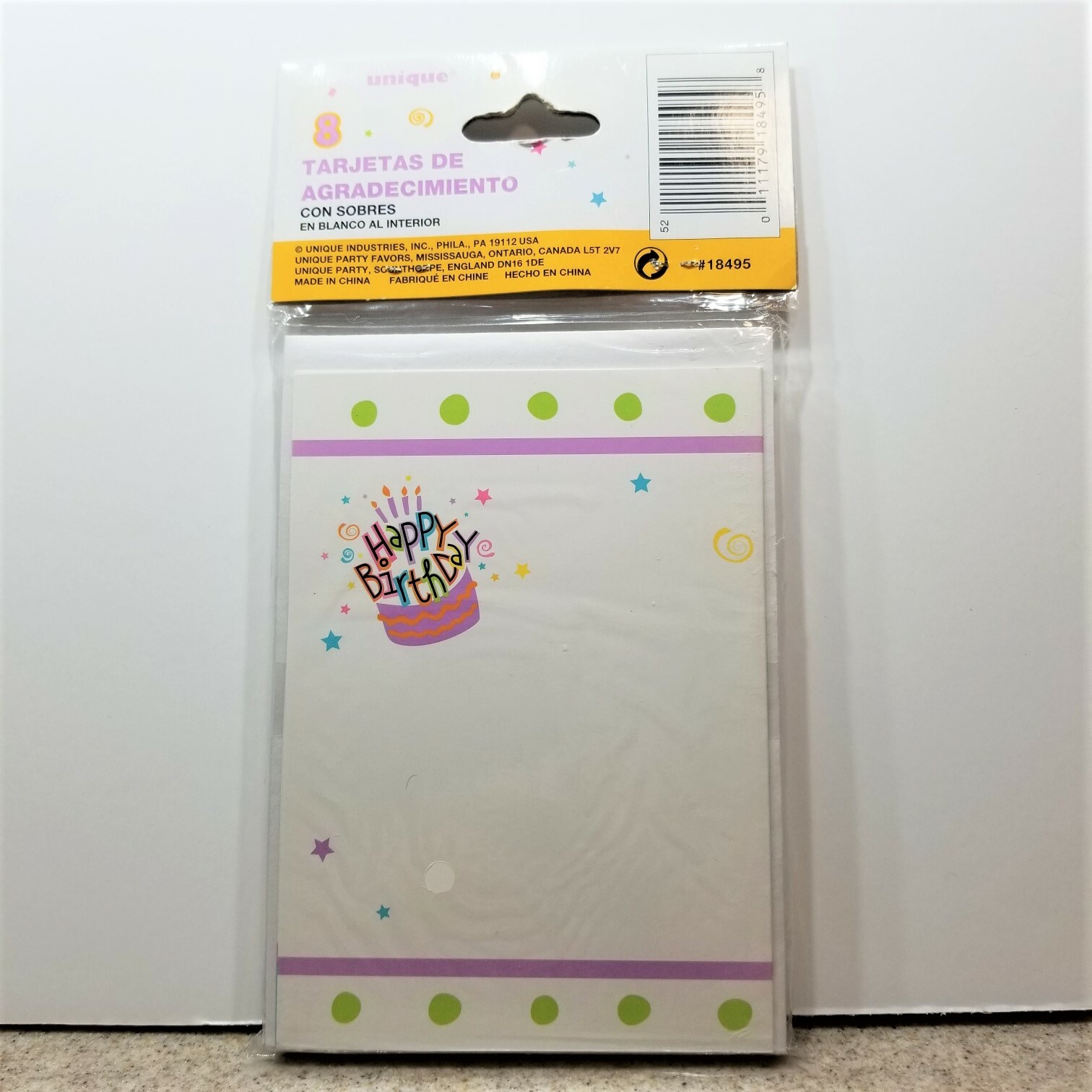 Happy Birthday Cake Gift Thank You Notes ~8 Sealed Thank You Notes and Envelopes