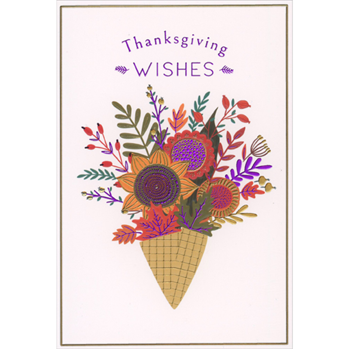 Pictura Thanksgiving Wishes Red and Orange Flowers in Cone Thanksgiving Card
