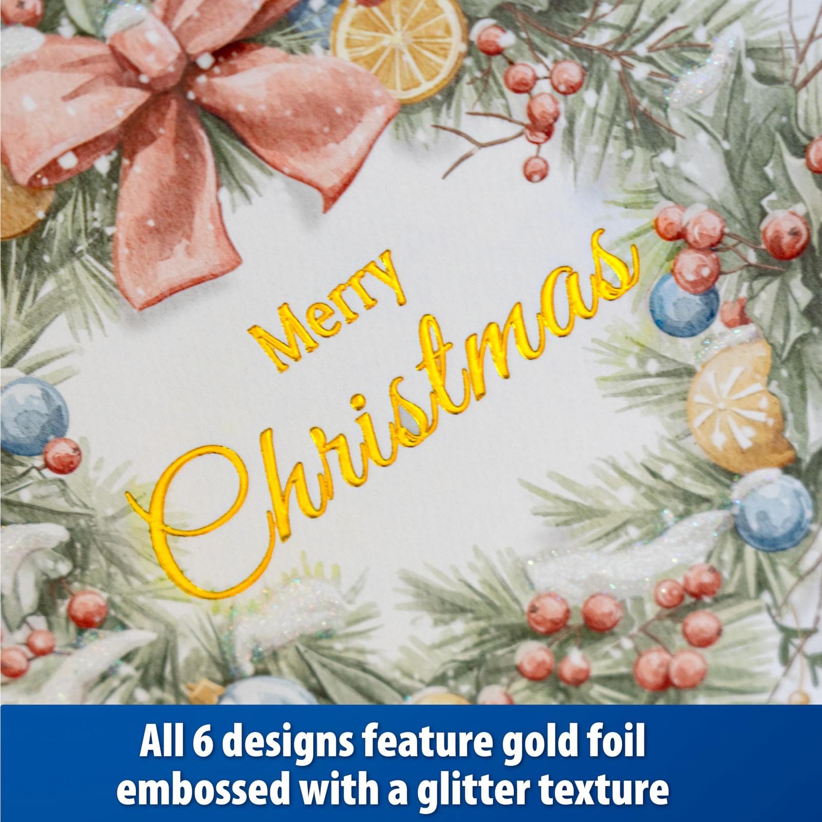 24 Christmas Cards Assortment, Festive Gold Foil Glitter Watercolor Bulk Xmas…