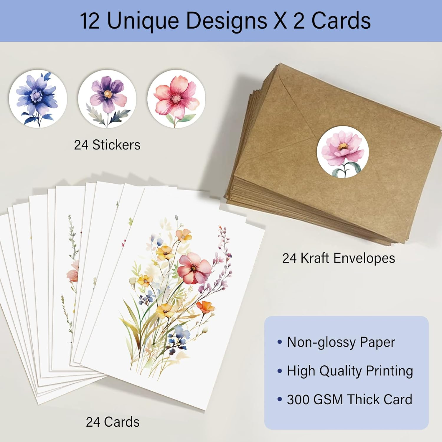 24 Floral Blank Cards and Envelopes, 4X6 Wildflower Blank Note Cards for All …