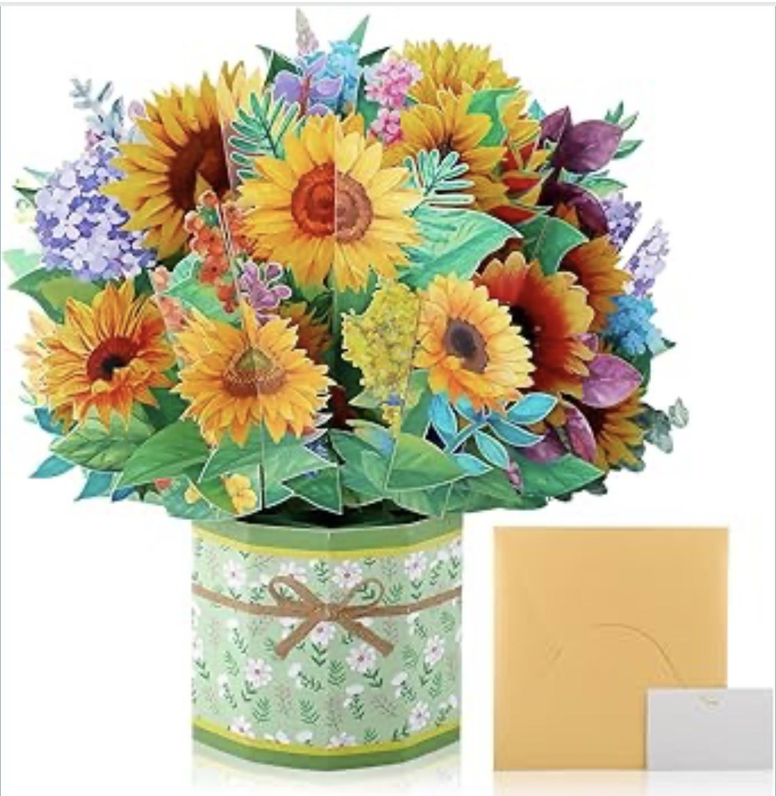 Pop Up Card 3D Sunflower Paper Flowers Bouquet Greeting Card Valentines Day.