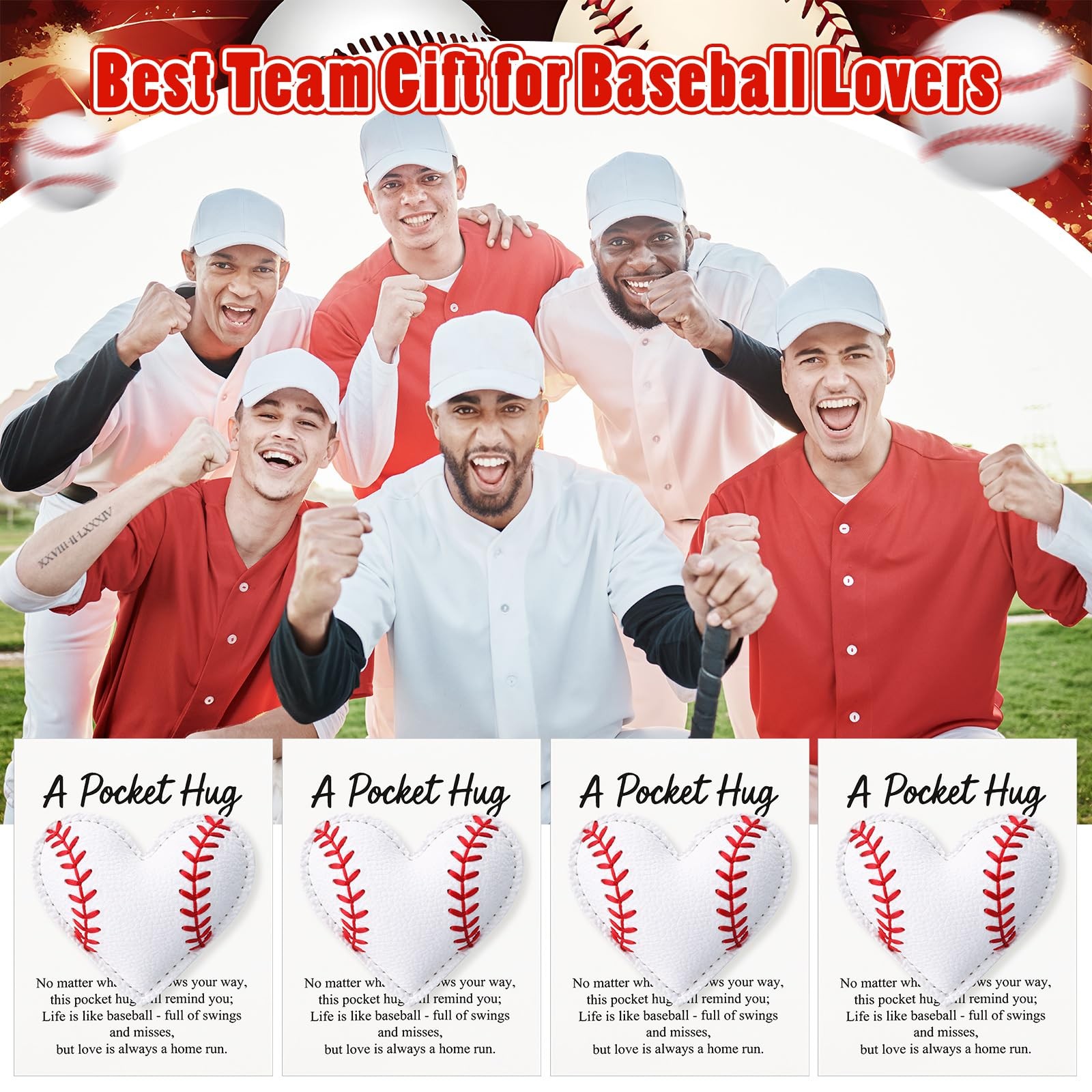 12 Set Baseball Pocket Hug Heart Shape Stitching Pocket Hug with Inspirationa…