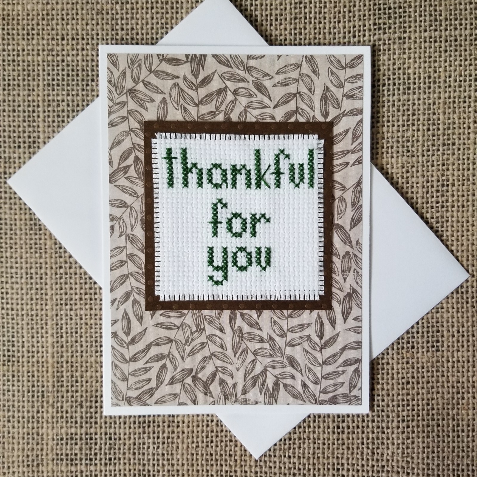 Finished Completed Cross Stitch Thankful For You Blank Note Greeting Card