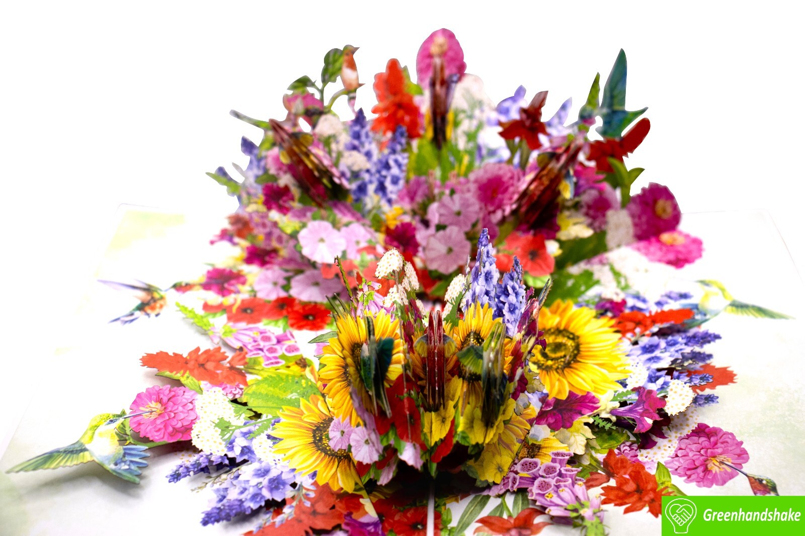Hummingbirds Dancing in Flowers, 3D Popup Greeting Cards for all occasion