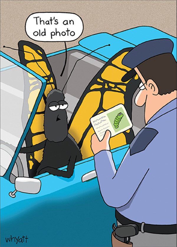 Old Photo Butterfly and Policeman Funny Birthday Card for Him Man Men