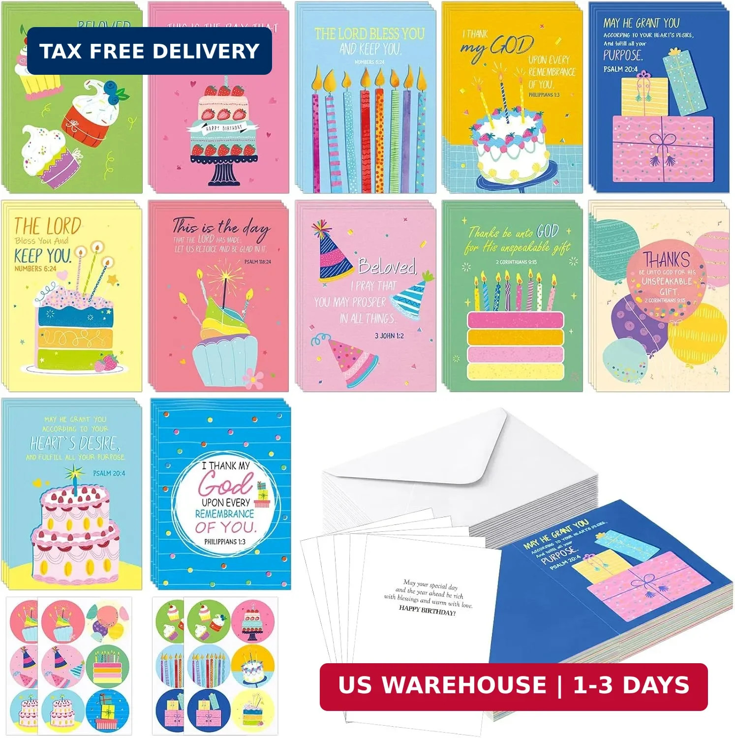 Motiskyy 48 Pack Religious Christian Birthday Cards Bulk with Scripture Assorted