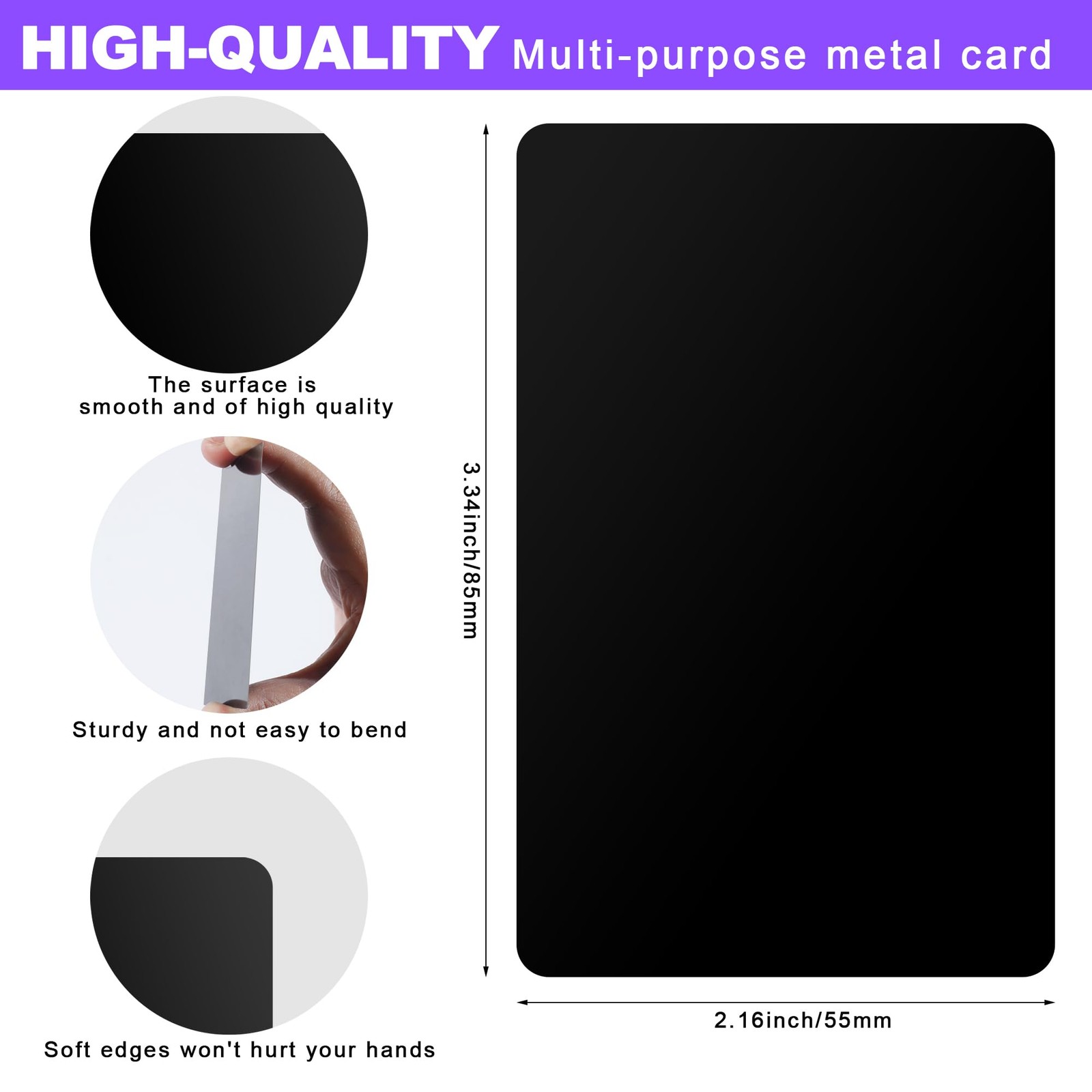 300 Pcs Metal Business Cards Black 3.4 x 2.2 inches, black