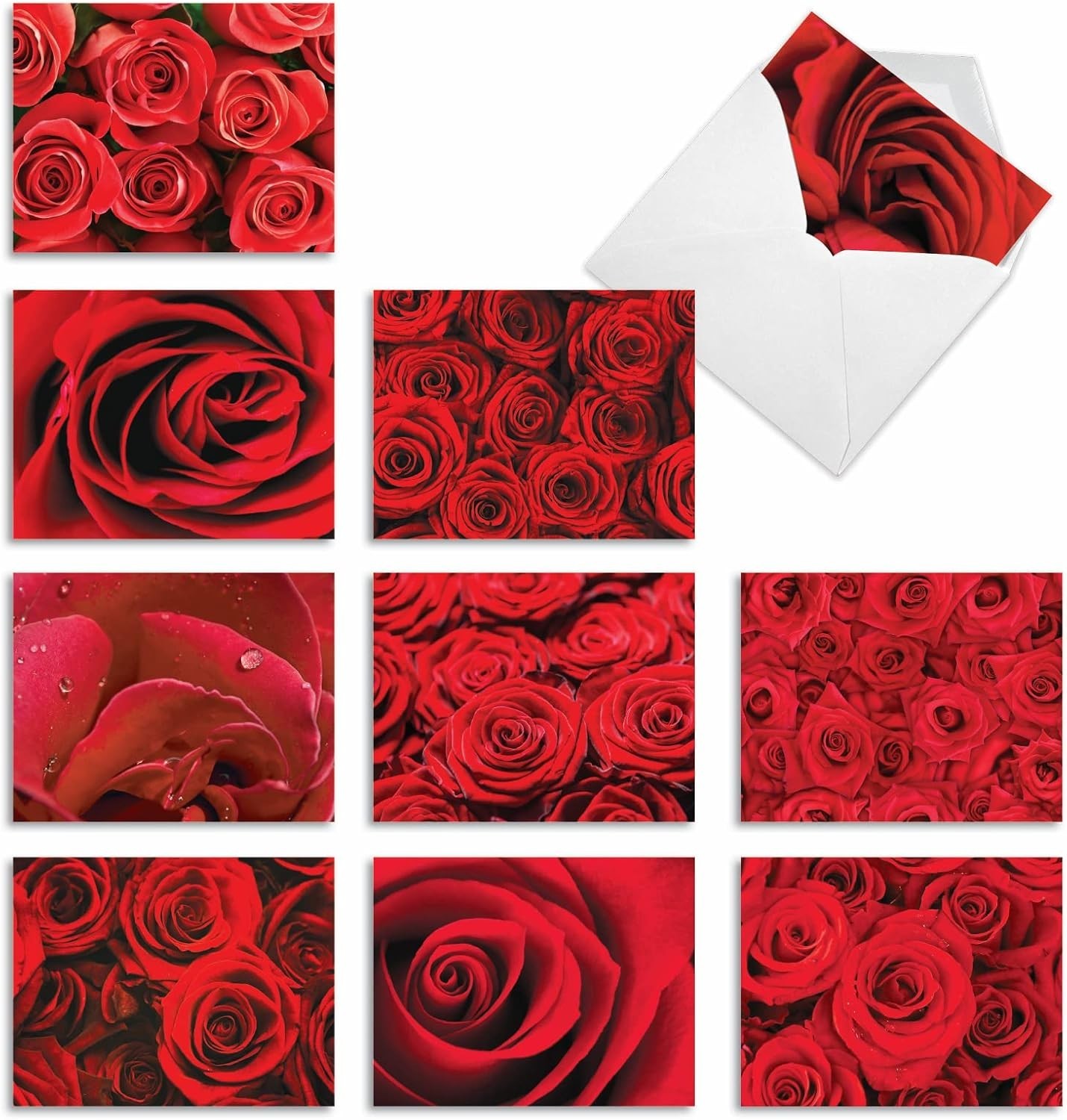Floral Valentine Greeting Cards 10 Pack with Envelopes for Special Occasions