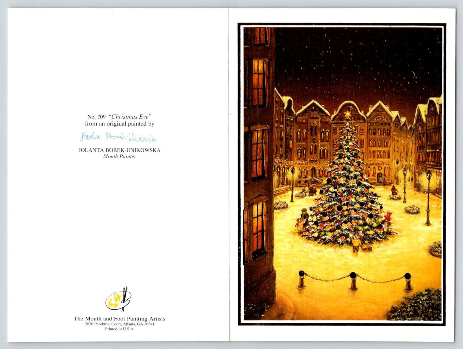 CHRISTMAS TREE MIDDLE OF TOWN Christmas Greeting Card New w/ Envelope MG75