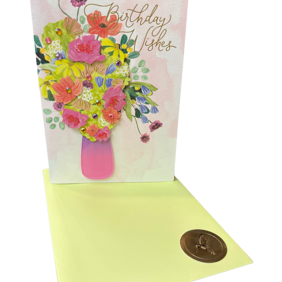 Papyrus FSC Flowers Acrylic Vase Birthday Card Greeting Card