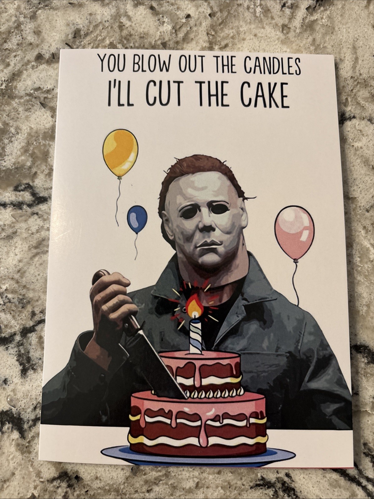 Funny Birthday Horror Jason Cut The Cake 4.6”x6.6” Blank Inside Greeting Card