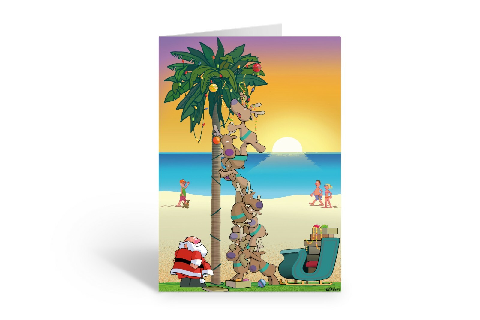 Palm Tree Sunset Christmas Card – 5″ x 7″ – 18 Cards & 19 White Envelopes- 30075