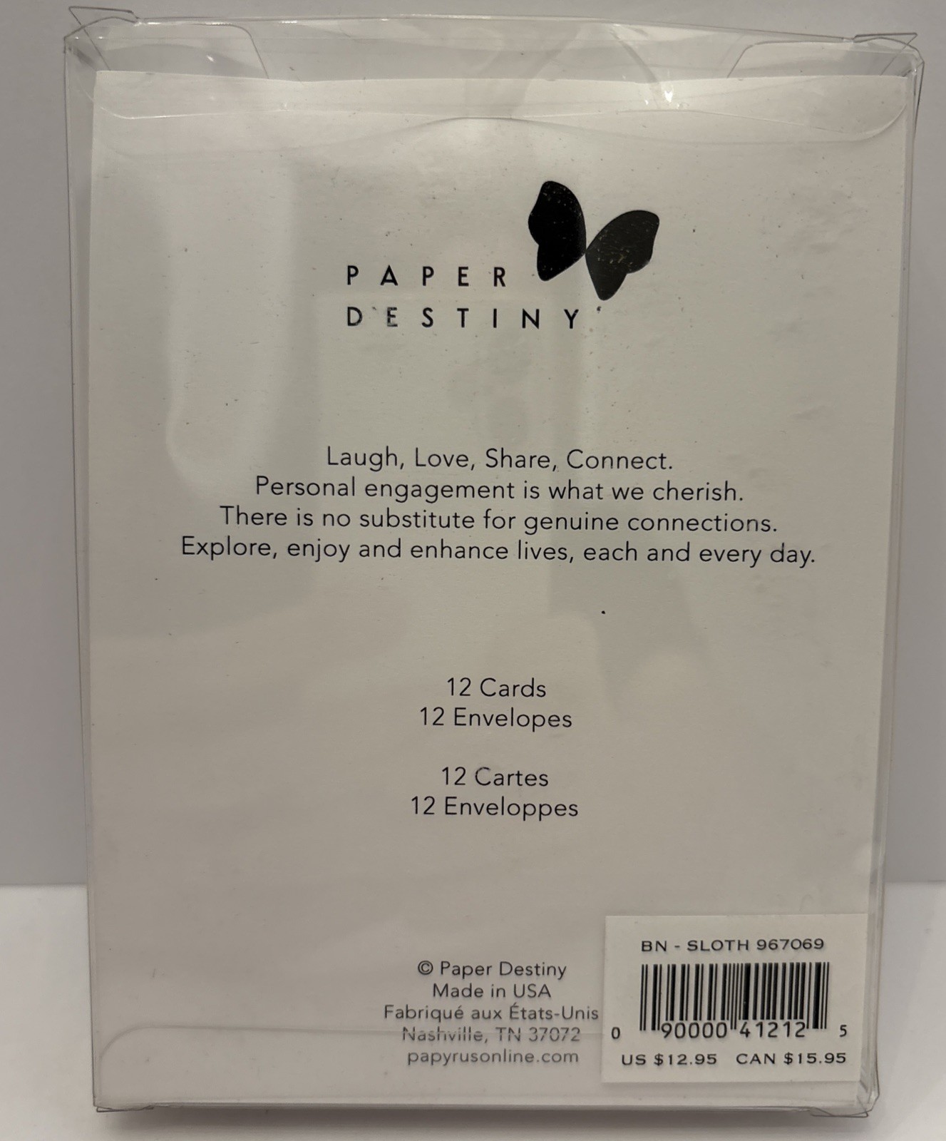 Paper Destiny Sloth Floral Blank Note Cards Boxed Set 12 Cards & Envelopes