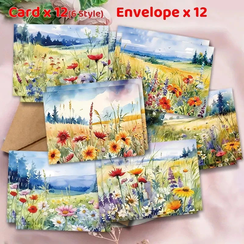 Set of 12 Pretty Floral Greeting Cards with Envelopes, 2 of each style, #75
