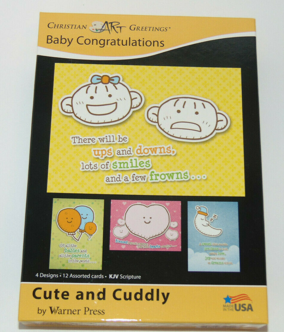 BOX 12 Christian BABY CONGRATULATIONS Greeting Cards with Bible Scripture Verse