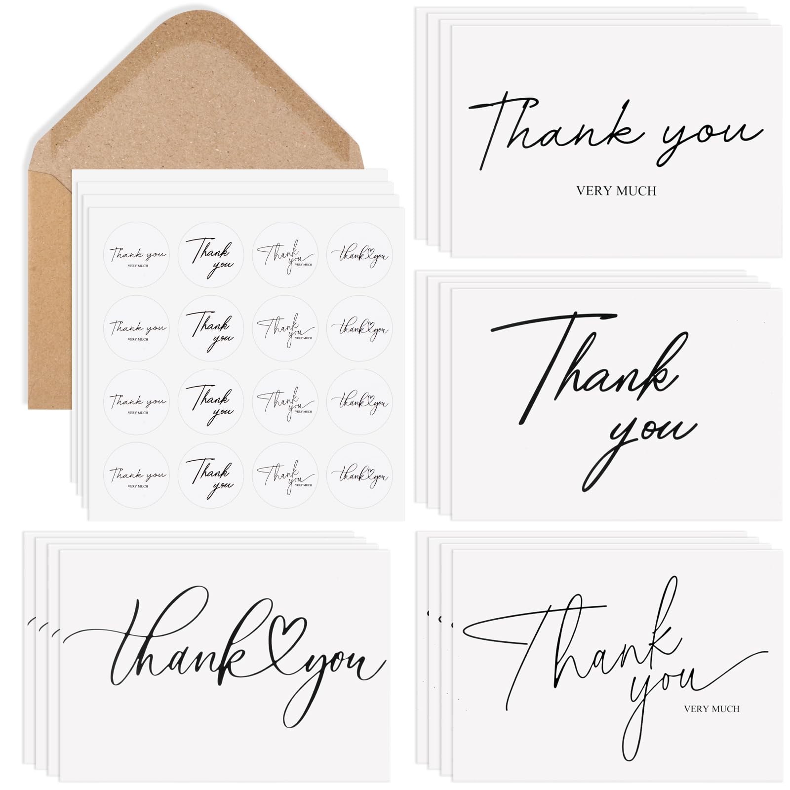 Thank You Cards with Envelopes 52-Pack, Minimalist Design 3.5×5 Inches Thank You