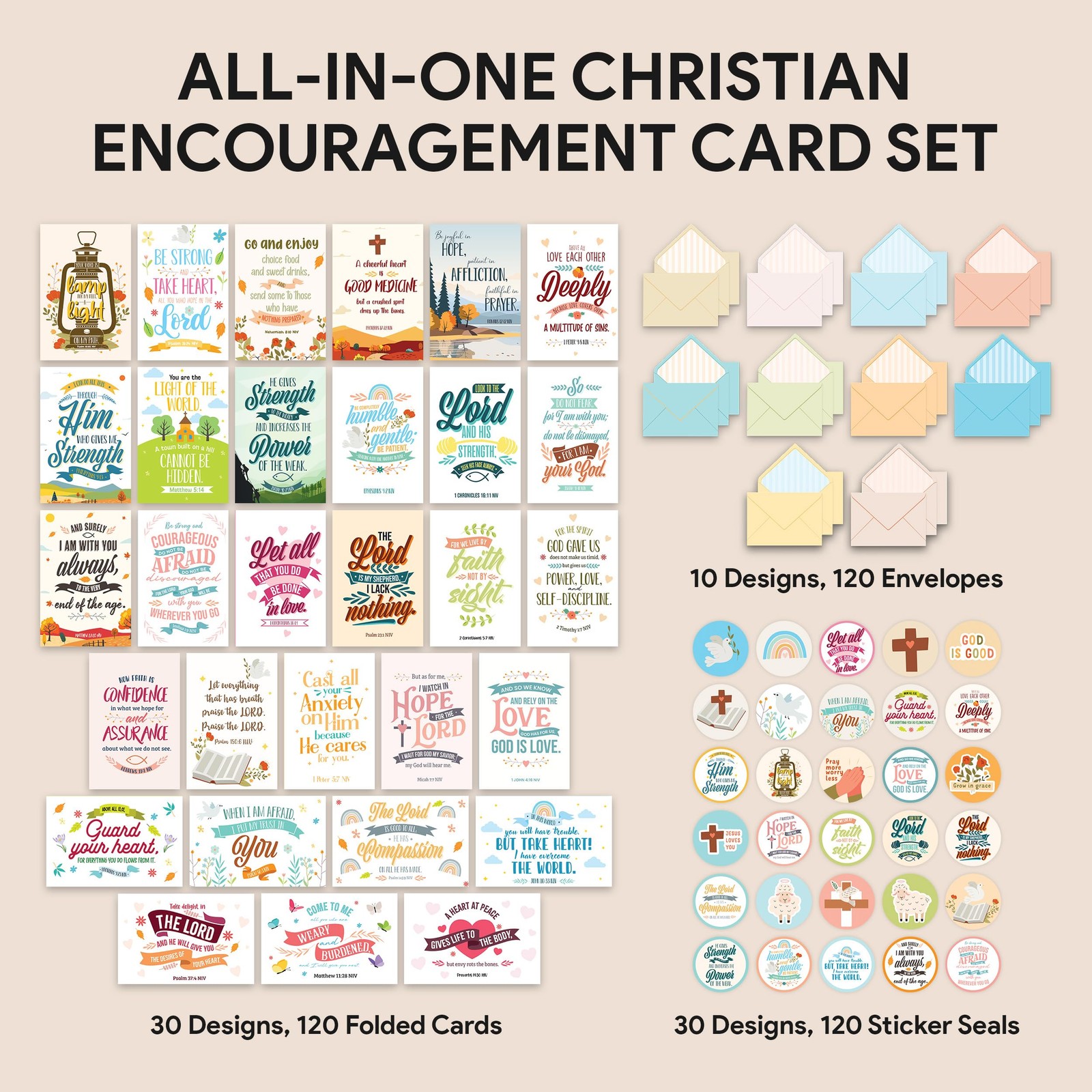 120 Pack 4x6in Christian Encouragement Cards Bulk with Envelopes and Stickers…