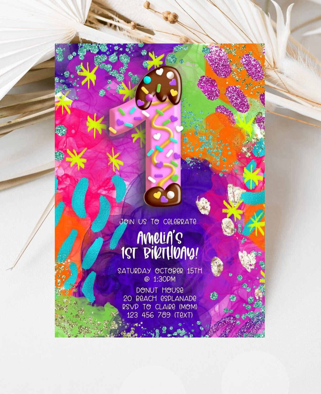 YOU PRINT, 1st Birthday Invitation, Painting Party, Donut Birthday Candy Invite