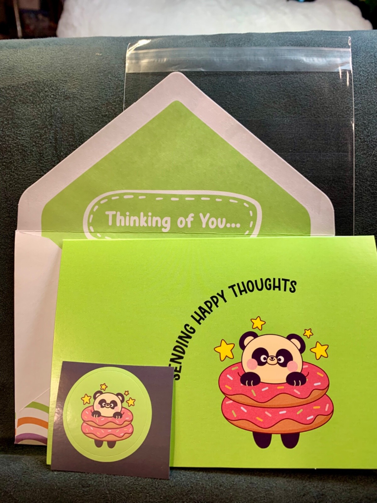 Thinking of You Encouragement Greeting Card Sweet Panda Sending Happy Thoughts