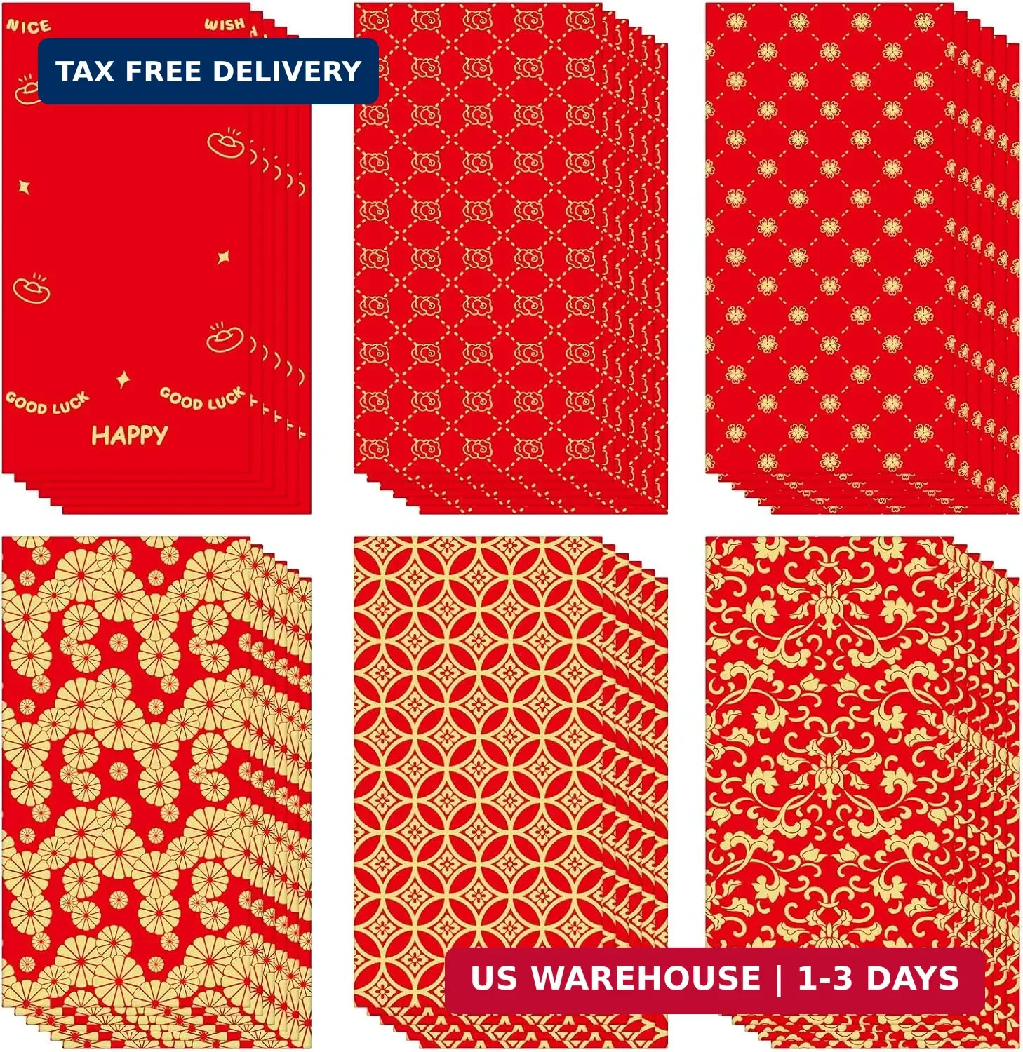 Chinese New Year Red Packets 2026,36 Pcs Money Envelopes with 6 Classic Embossed