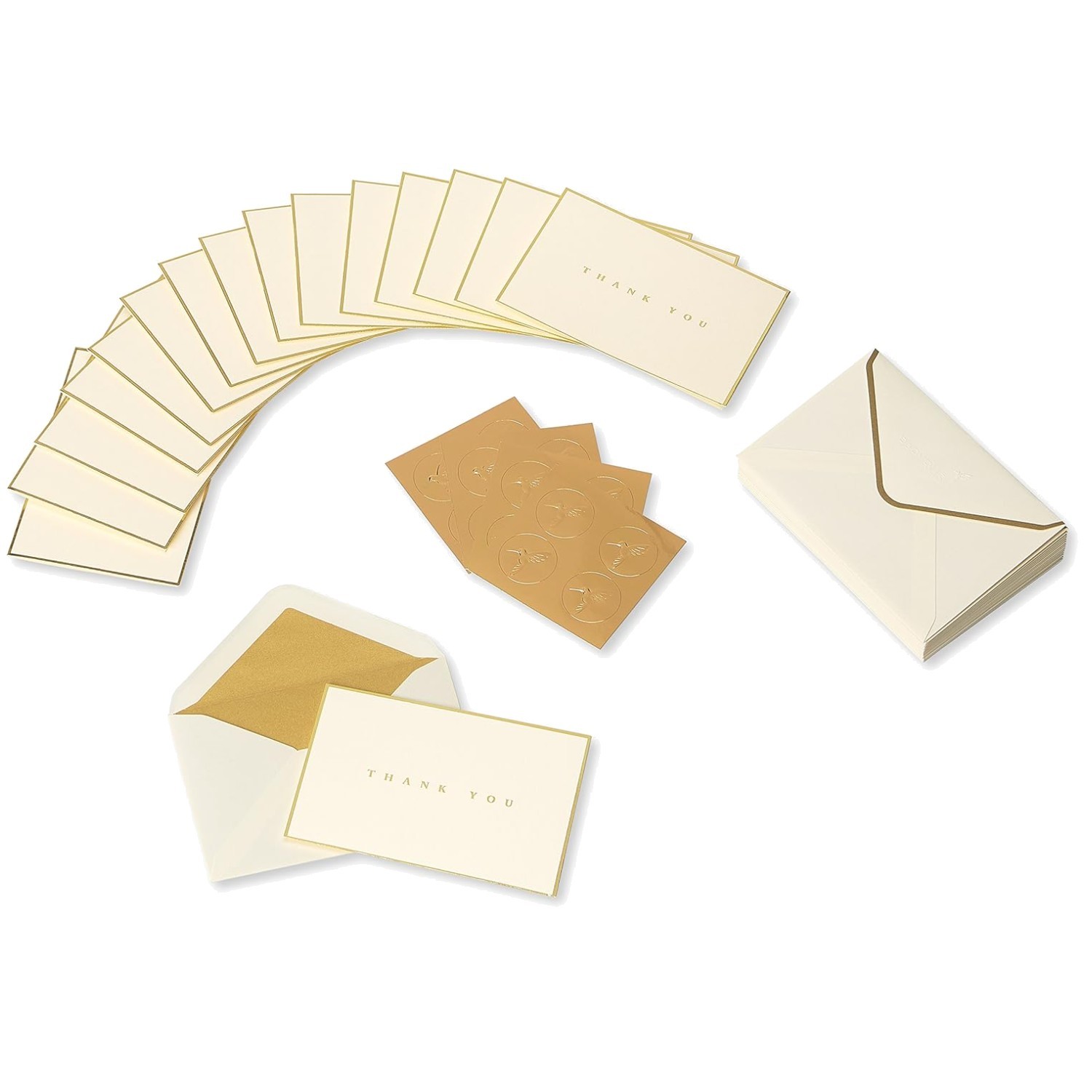 Thank You Cards with Gold Foil Border – Pack of 16