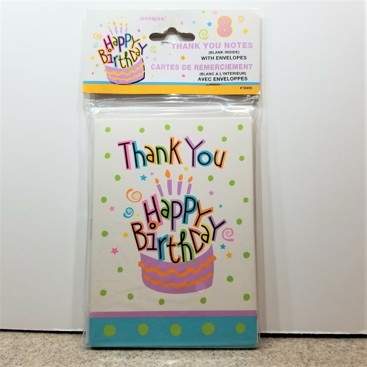 Happy Birthday Cake Gift Thank You Notes ~8 Sealed Thank You Notes and Envelopes