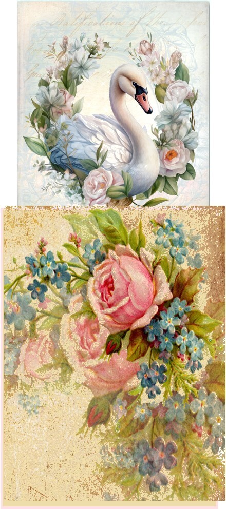 8 ATC vintage swan small note blank gift card shabby chic envelopes organza bag