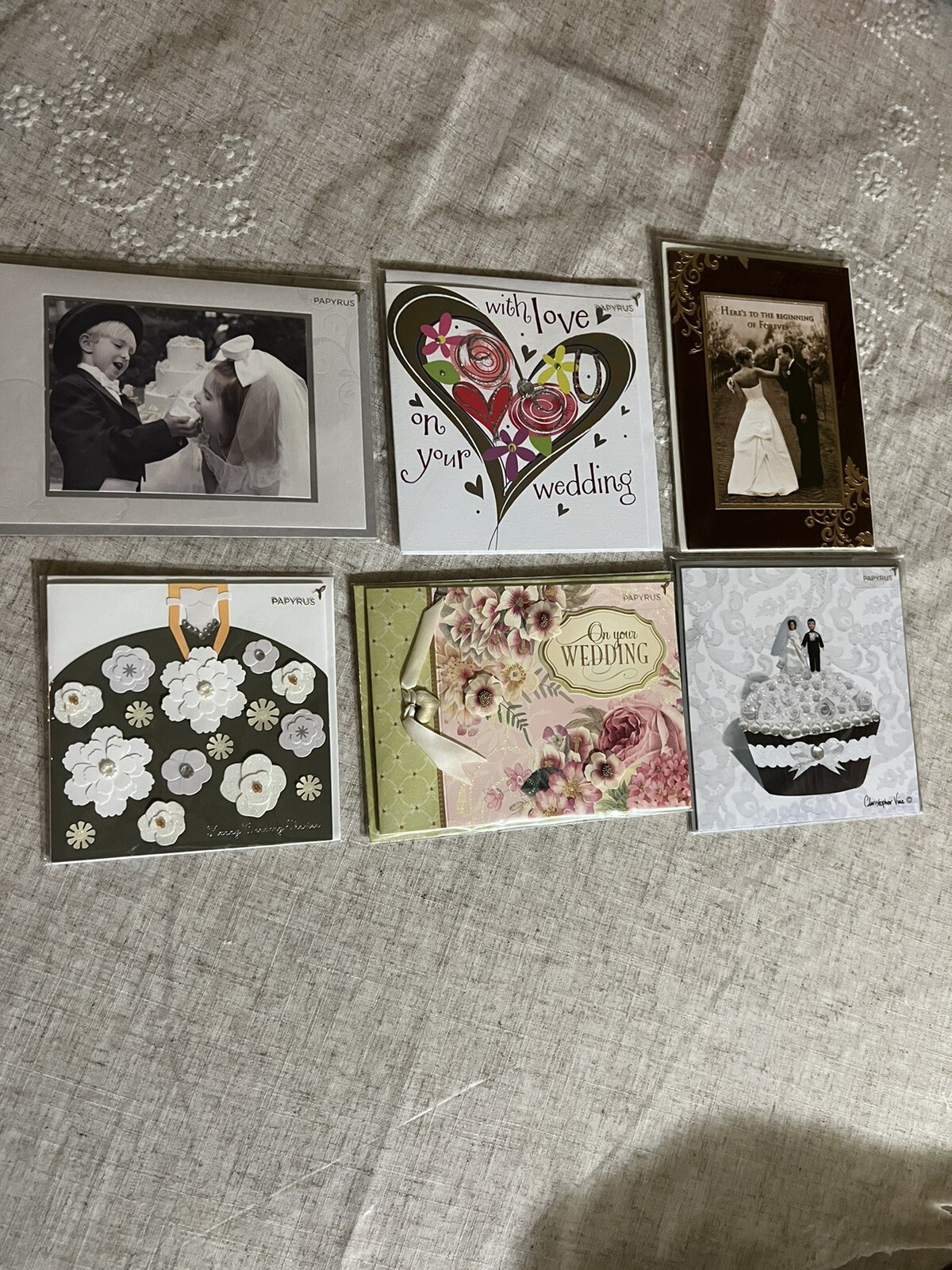 Papyrus Lot Of 6 Greeting Cards Wedding / Bridal Shower Elegant Embellished