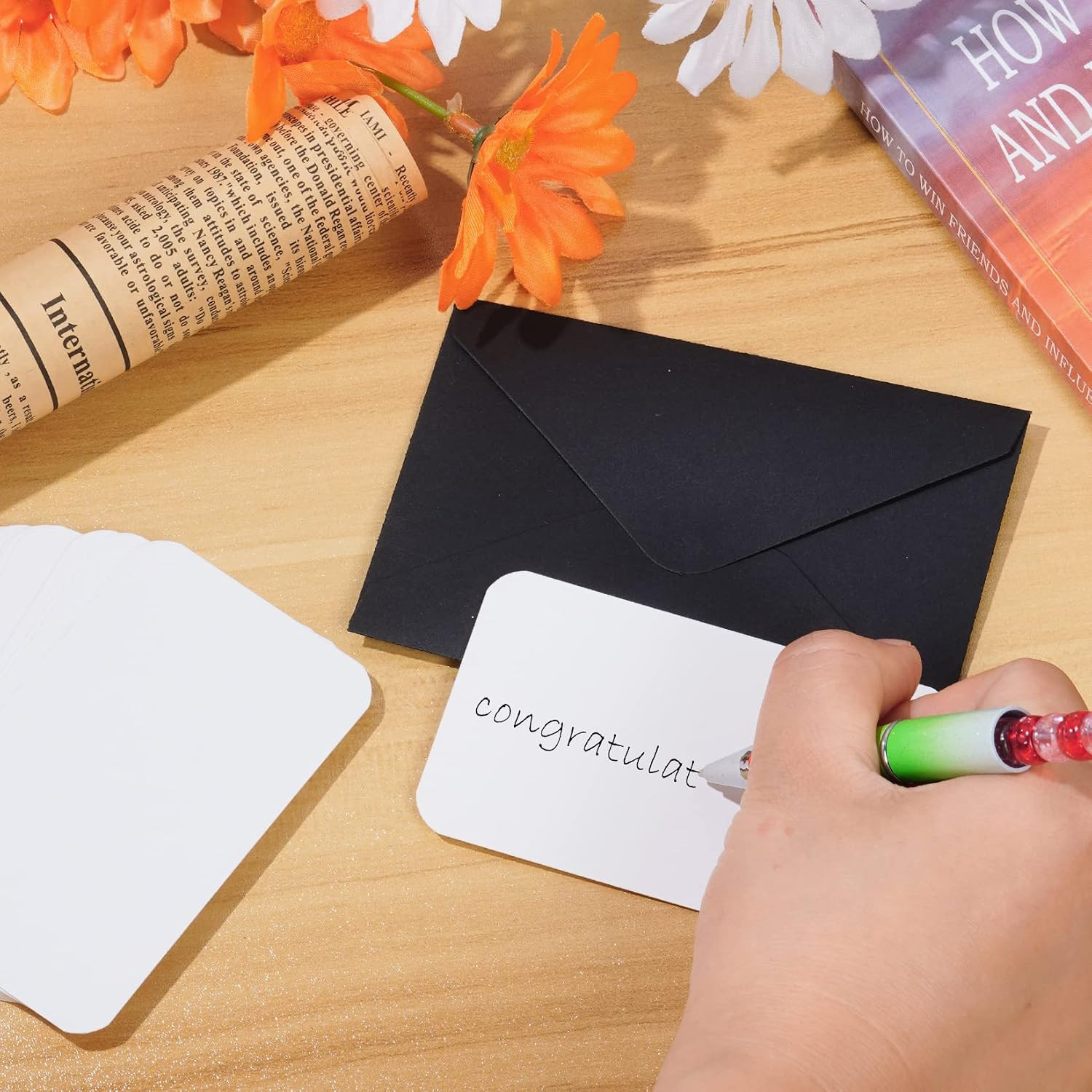 jiebor 100 Sets Mini Black Envelopes with Small Blank Gift Business Card Wedding