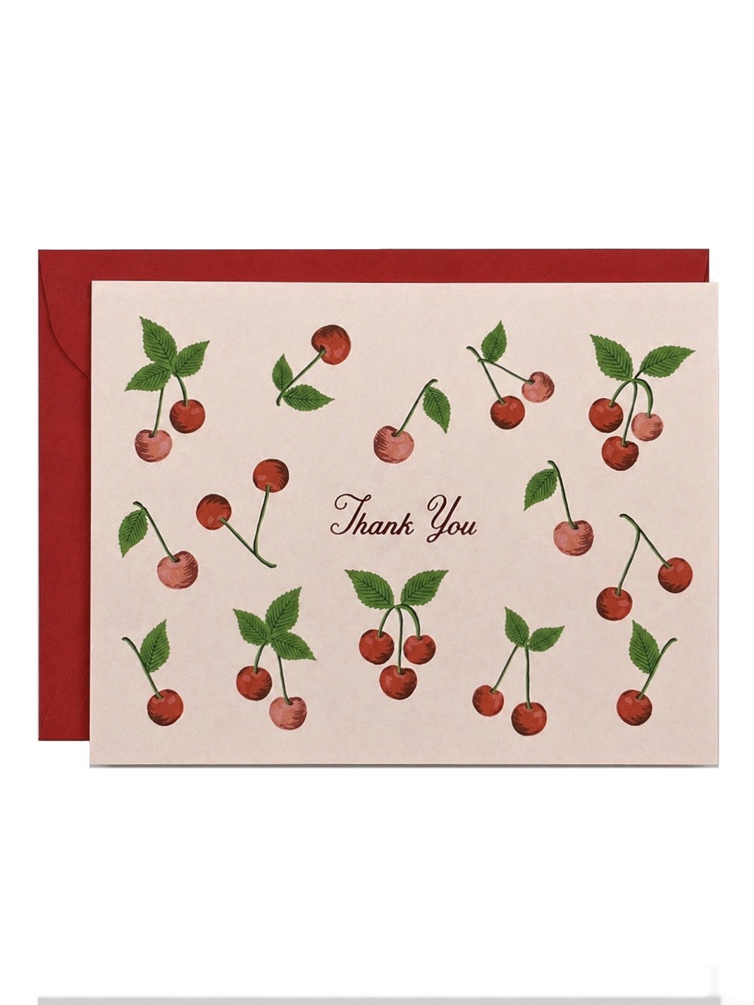 RIFLE PAPER CO Pink Cherries Thank You Card Blank Card w/ Envelope, A2 Size NEW