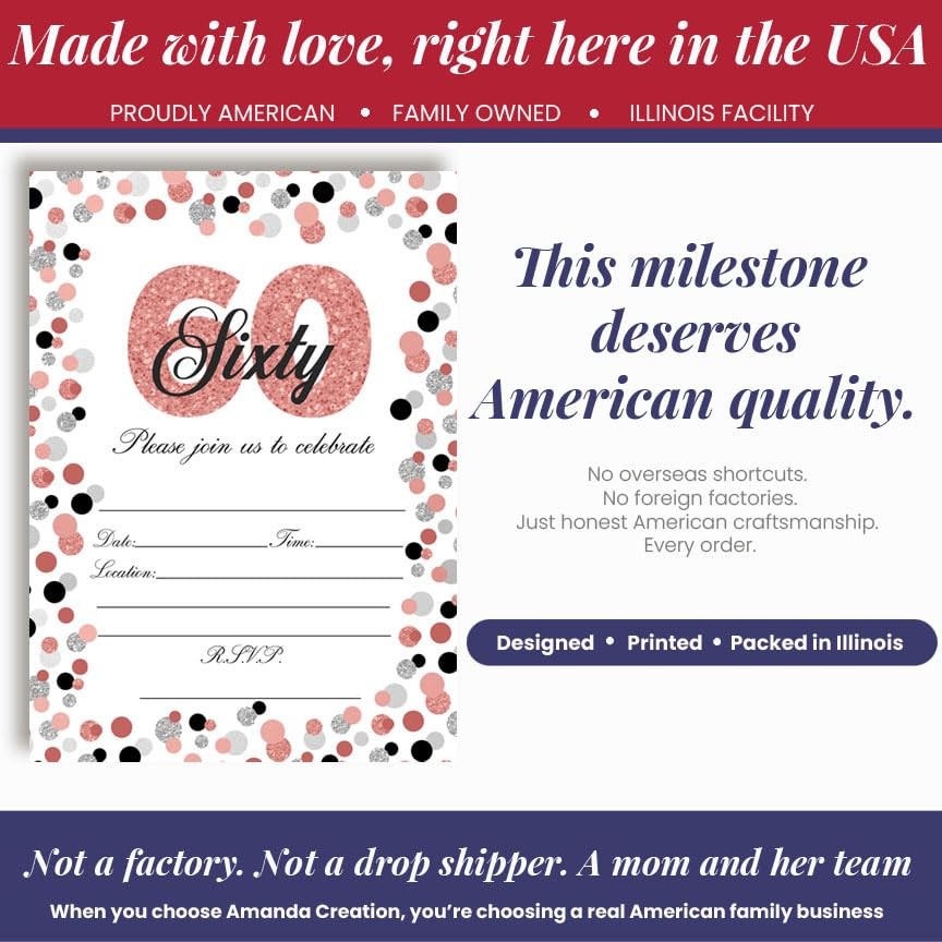 20 PCS Confetti Rose Gold Polka Dot 60th Birthday Party Invitations 5×7 Inch