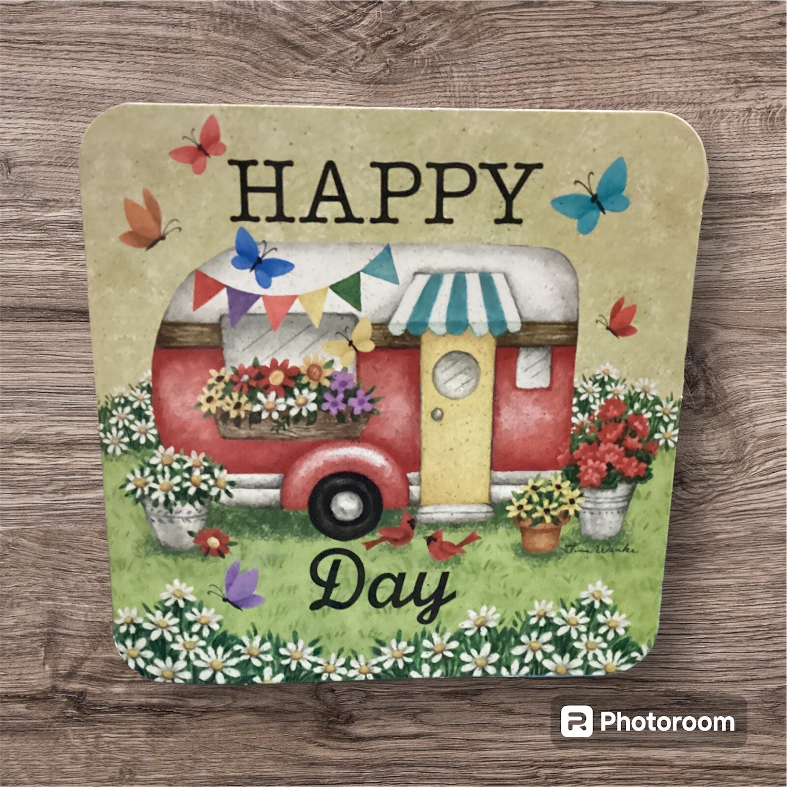 5×5 Inches Happy Birthday Greeting Card Happy Day Camping Butterflies