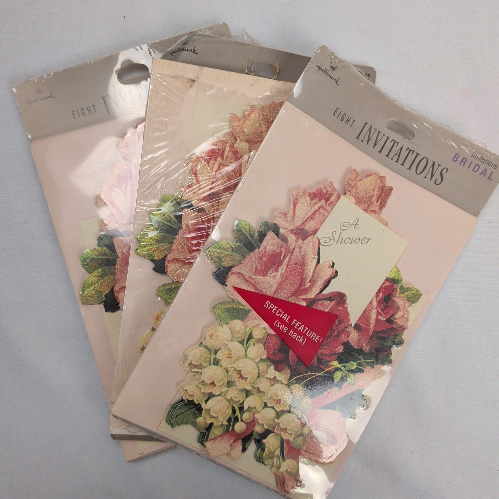 Vintage Hallmark Bridal Shower Invitations Floral Die Cut Pink Roses 24 Count