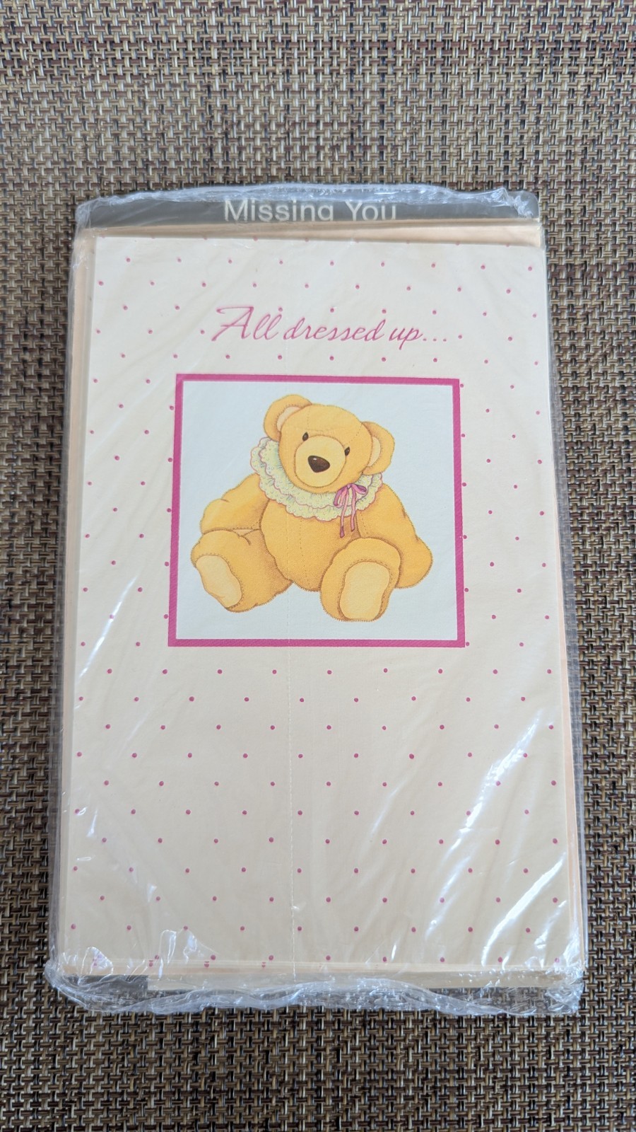 Vintage NOS “Missing You” All Dressed Up Teddy Bear Greeting Card Polka Dot