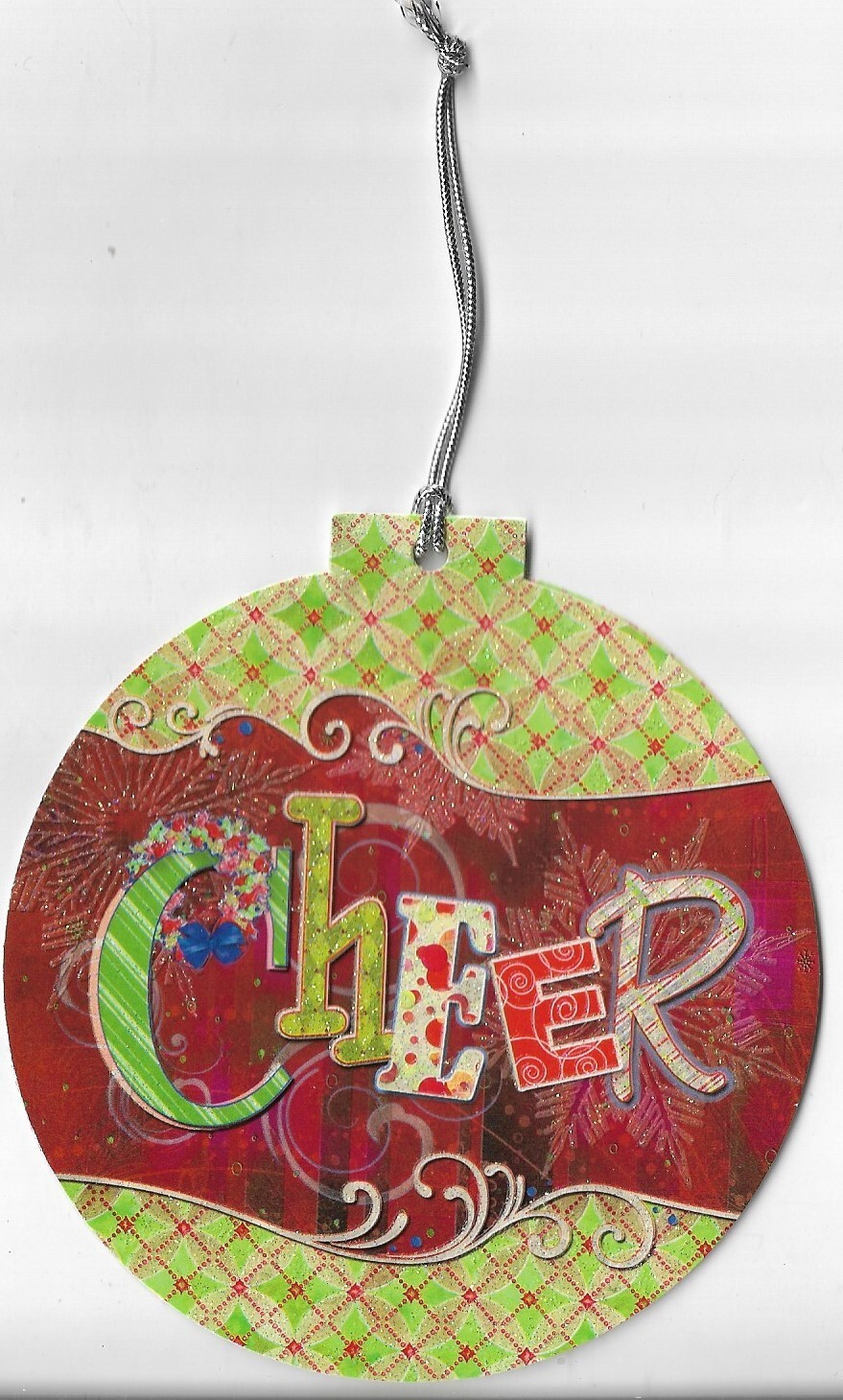 NEW LEANIN TREE CHRISTMAS – Round Card CHEER w/Glitter 4.25″ Wide