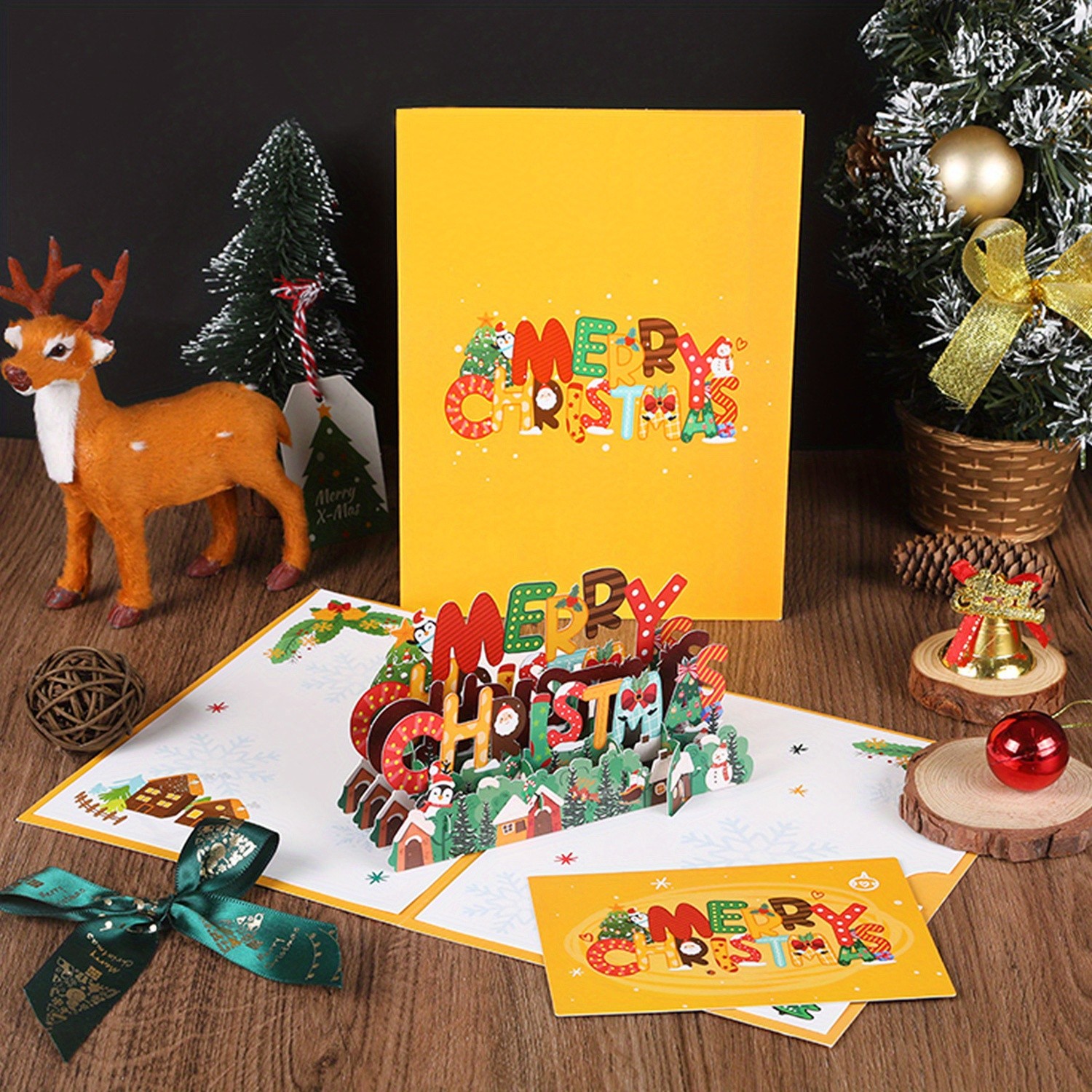 2Pcs Festive Pop-Up Card Merry Christmas Wishes For Elders, Loved Ones & Friends