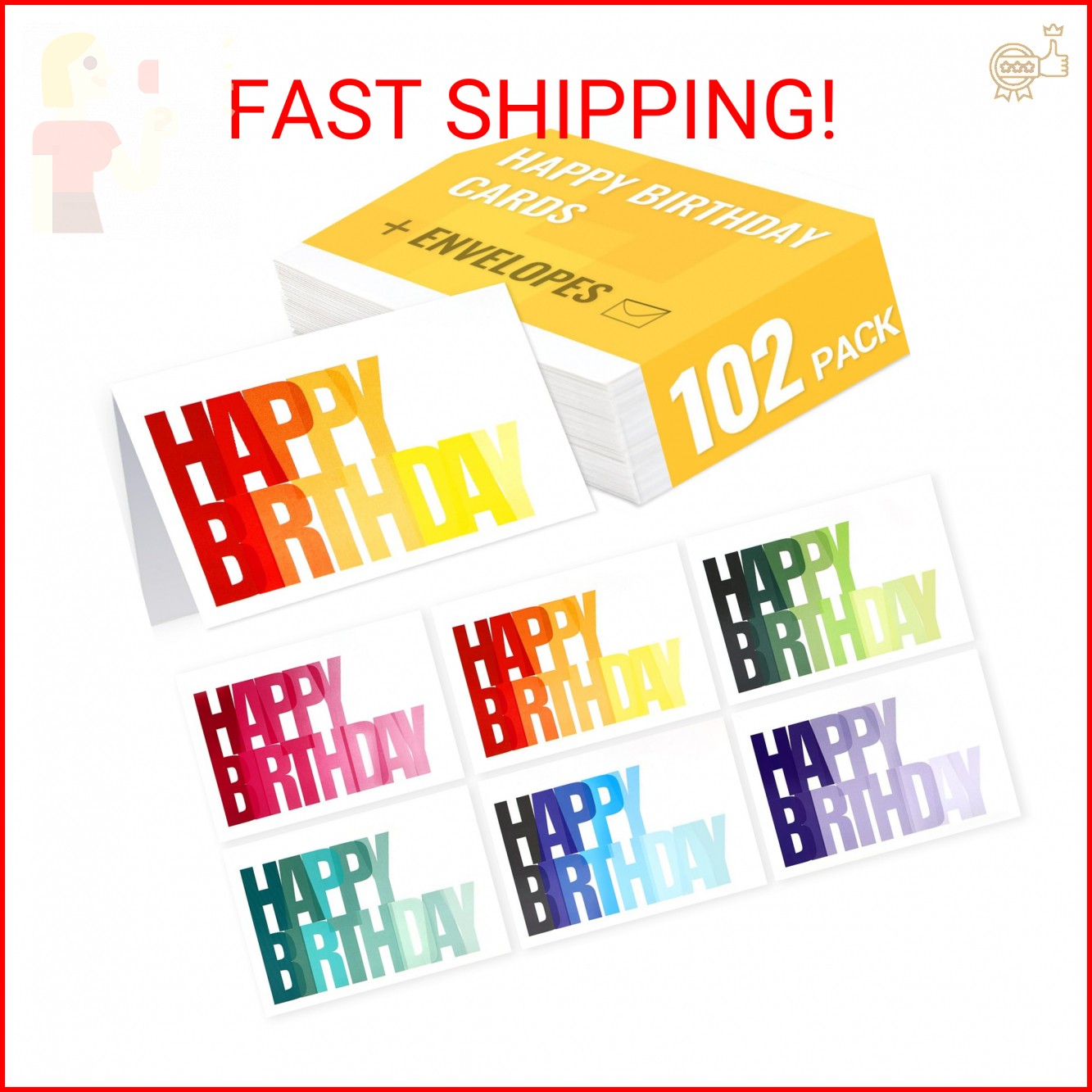 XXINMOH 102 Pack Happy Birthday Cards Bulk Box Set with Envelopes 4 x 6 inch, Bl