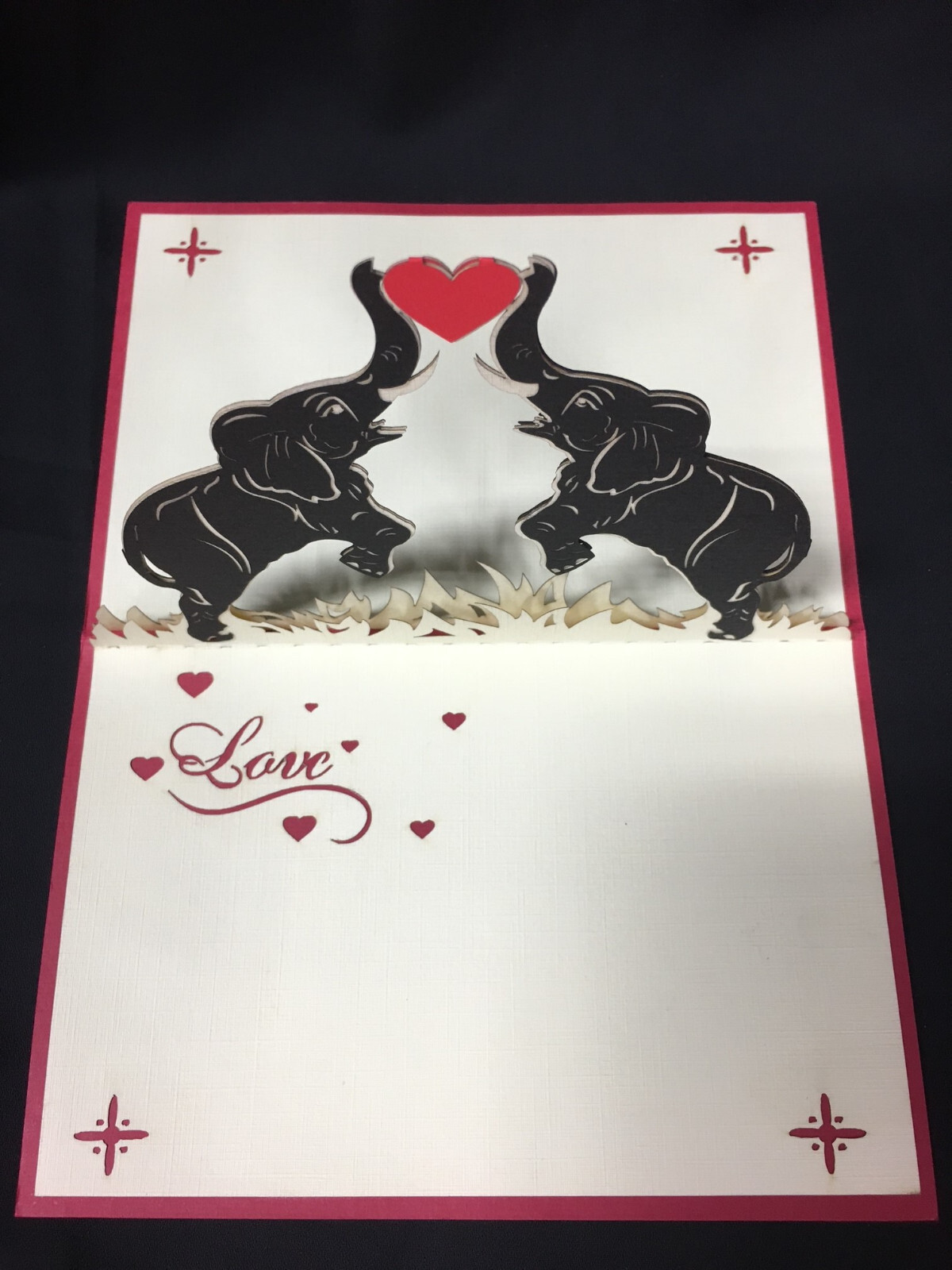 3D Pop-Up Greeting Card Handcrafted Elephants Love Heart Wedding Aniversery