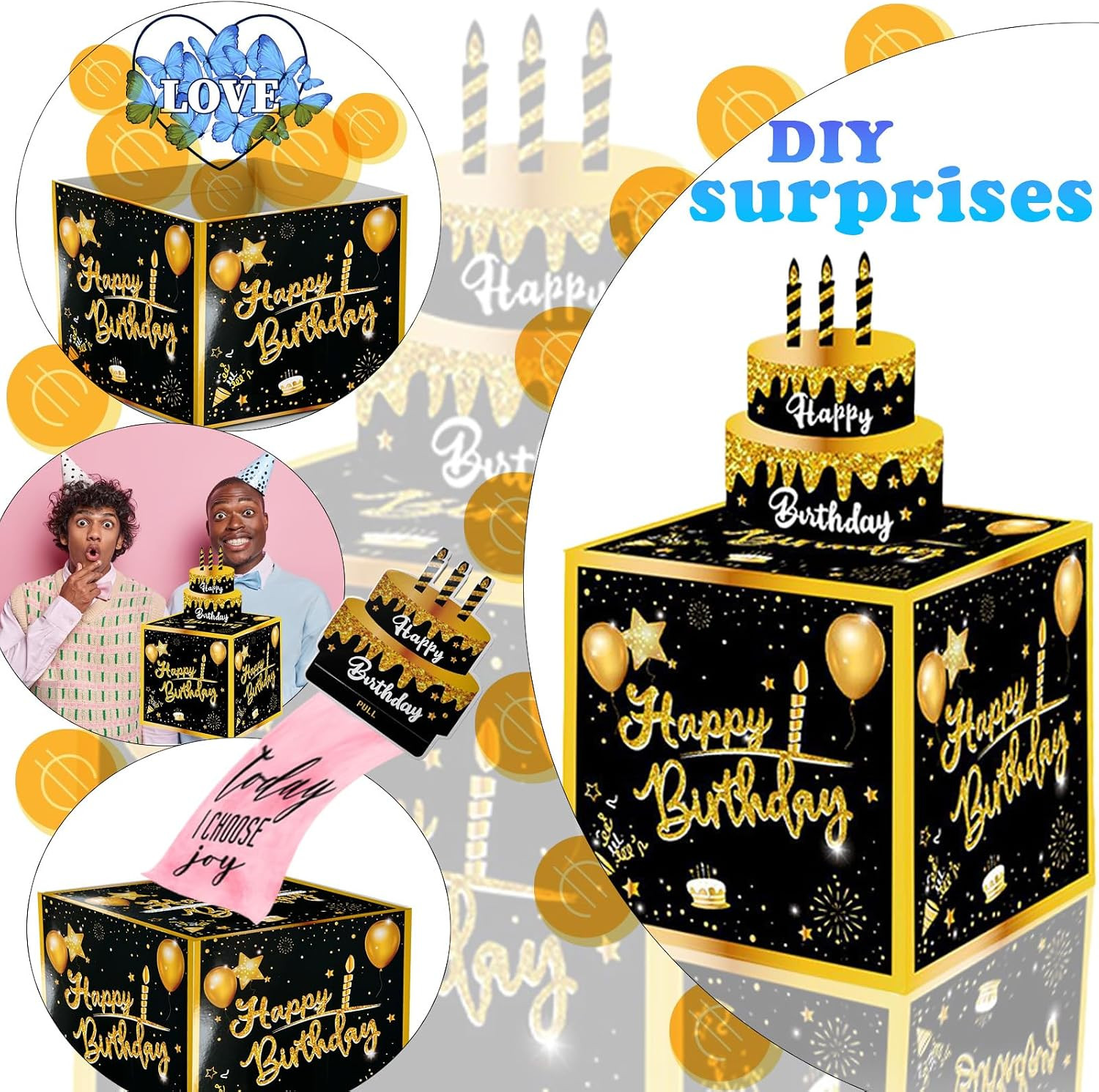 Birthday Money Box Pull with Surprise Card & 30 Bags DIY Set – Funny Cash Gift f